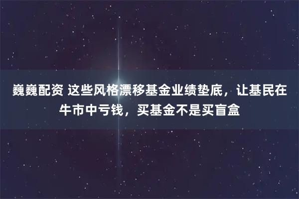 巍巍配资 这些风格漂移基金业绩垫底，让基民在牛市中亏钱，买基金不是买盲盒