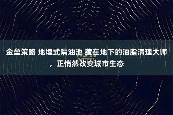 金垒策略 地埋式隔油池 藏在地下的油脂清理大师，正悄然改变城市生态